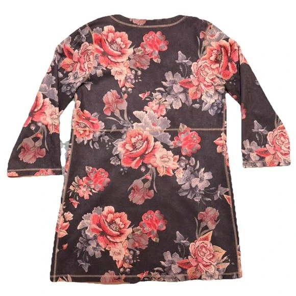 Solitaire Cardigan Jacket Womens Medium Pink Floral Mid Length Boho Lagenlook‎ - Picture 3 of 9